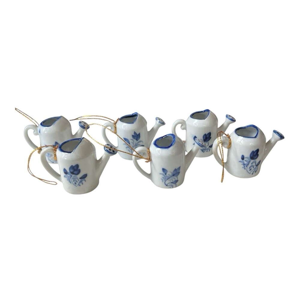 Williams Sonoma Porcelain Watering Can Hand Painted Thailand Christmas Ornaments